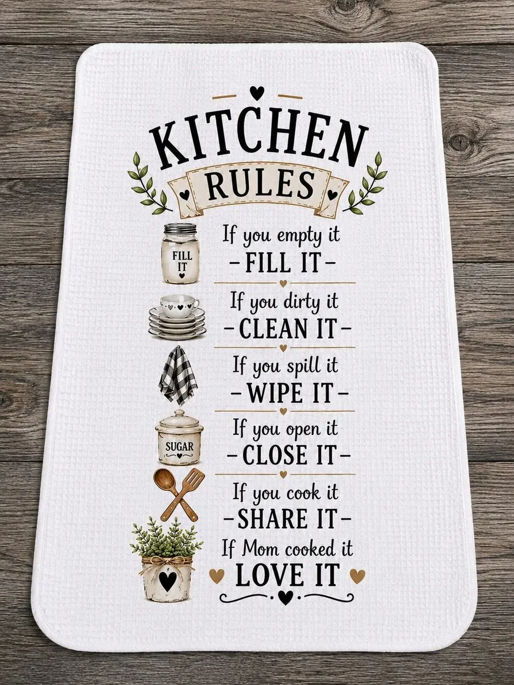 Funny Kitchen Rules Towel Farmhouse Kitchen Decor Mom Cooking Gift